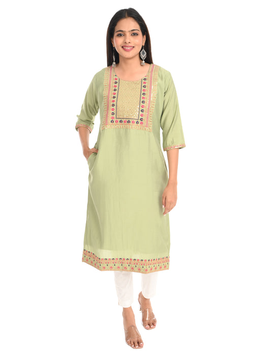 ONVIEW | 1433 | BOUTIQUE WORK SIDE OPEN KURTIS - (PISTA GREEN)