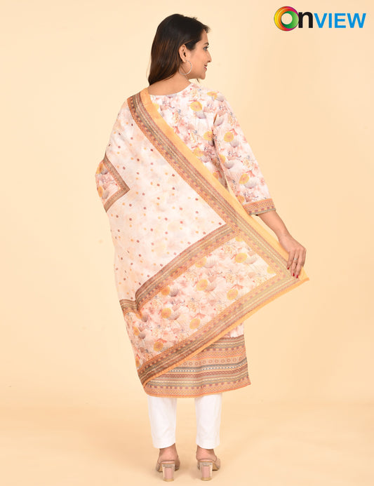 ONVIEW | 1330 | COTTON CHIKANKARI WORK BORDER WITH DUPATTA