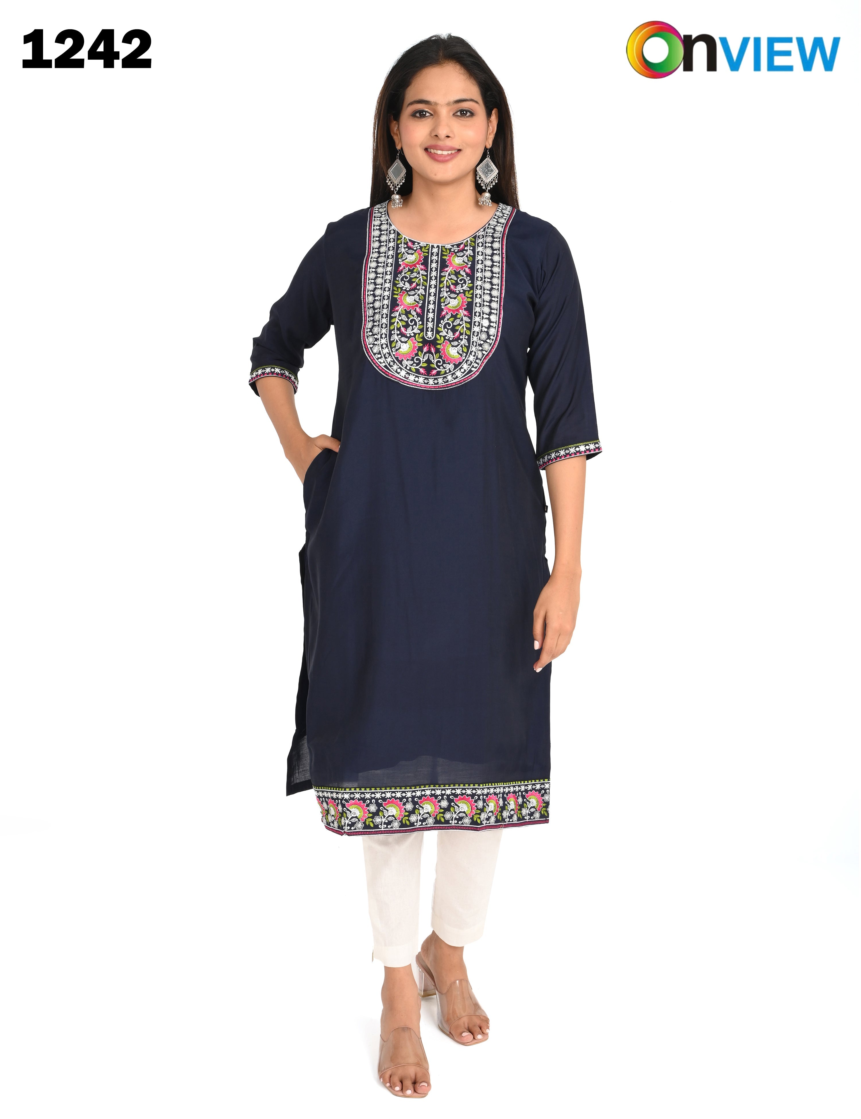 ONVIEW | 1242 | BOUTIQUE WORK SIDE OPEN KURTIS - (DARK BLUE)