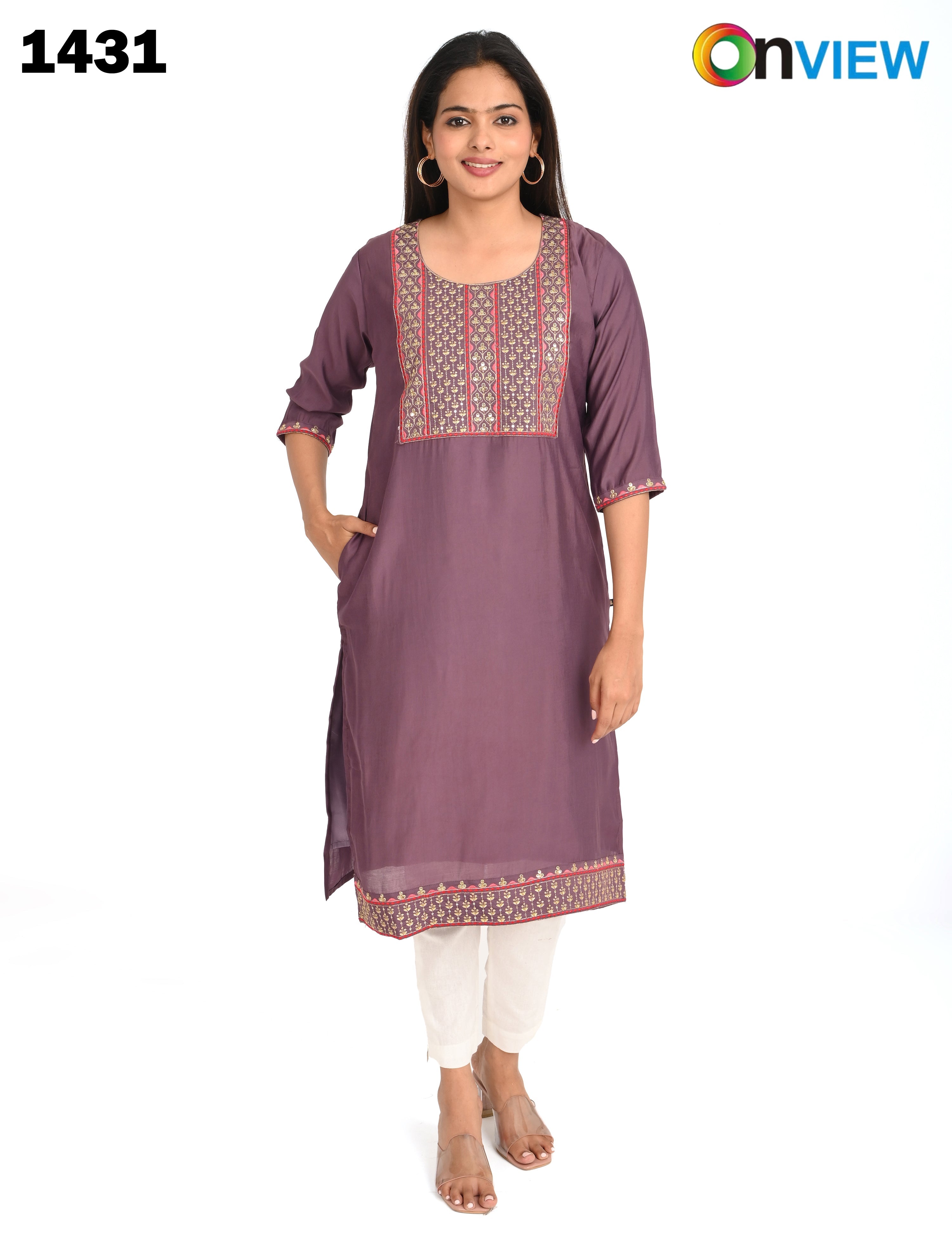 ONVIEW | 1431 | BOUTIQUE WORK SIDE OPEN KURTIS - (PURPLE)