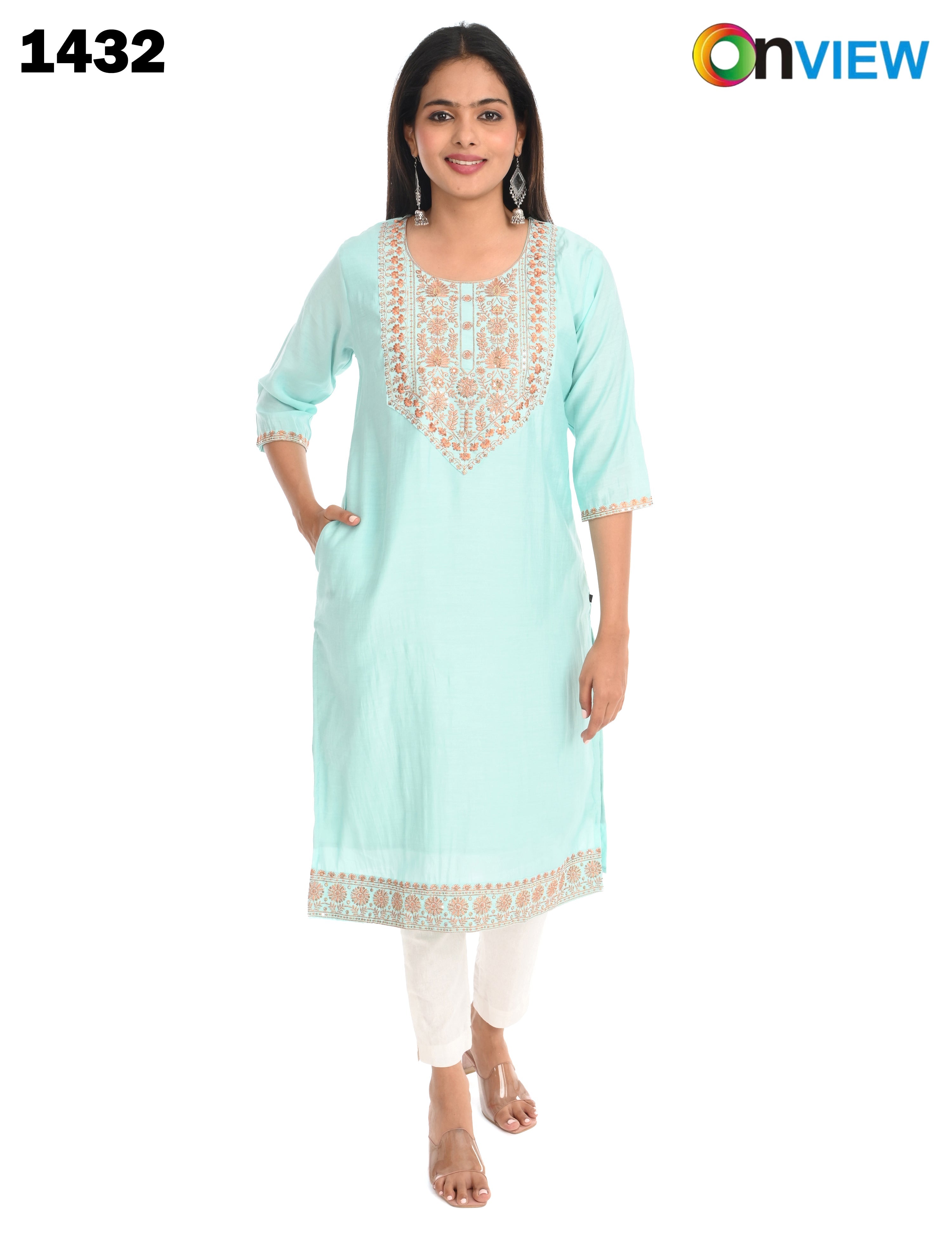 ONVIEW | 1432 | BOUTIQUE WORK SIDE OPEN KURTIS - (SKY BLUE)