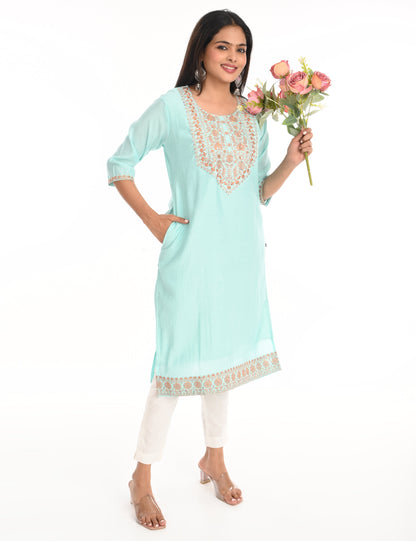 ONVIEW | 1432 | BOUTIQUE WORK SIDE OPEN KURTIS - (SKY BLUE)