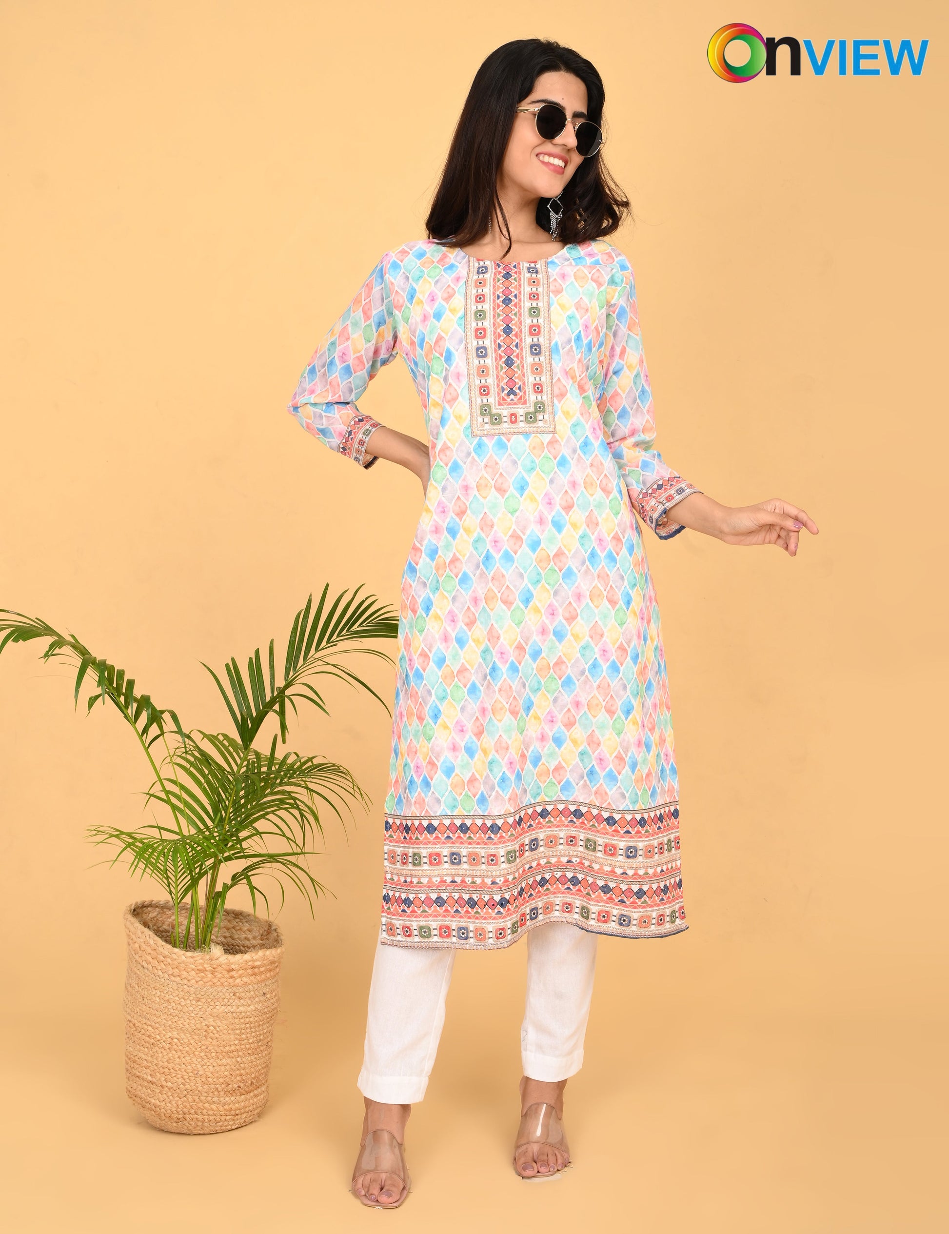 ONVIEW | 526 | COTTON CHIKANKARI WORK WITH DIGITAL PRINT.
